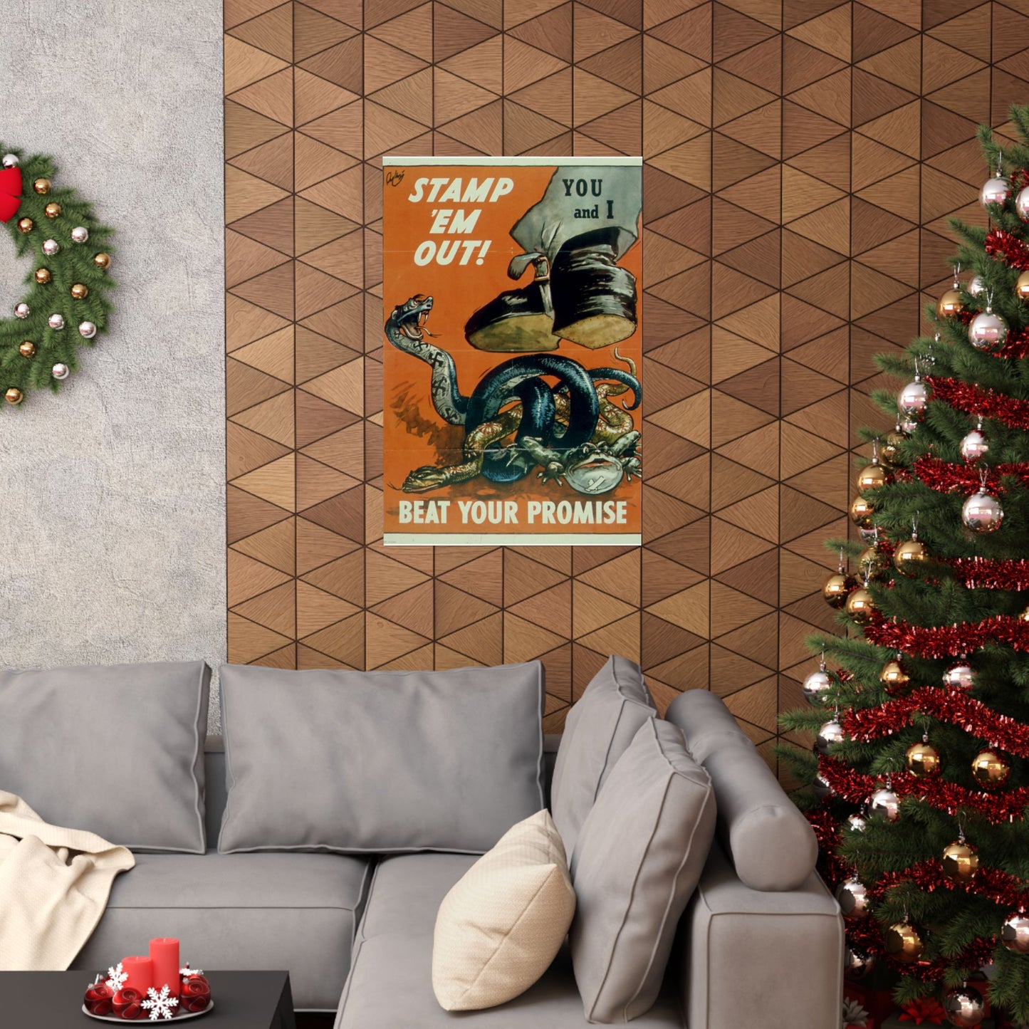 Anti AXIS Powers - 'Stamp 'Em Out! Beat Your Promise' WW2 Recruiting Poster