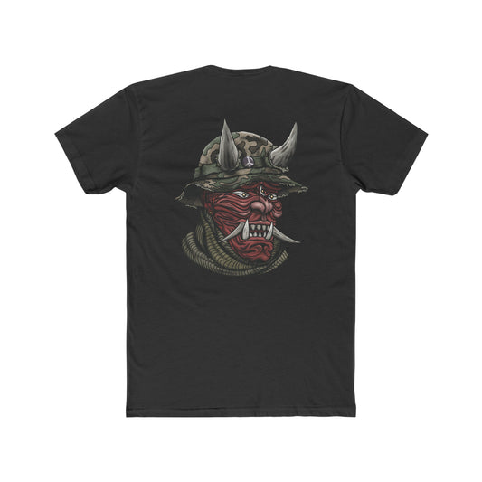 Peace Sign Oni Hannya With Camouflage Boonie Cover - Crew Tee