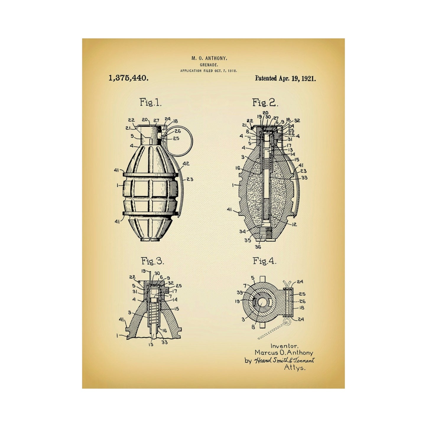 1921 Hand Grenade Patent