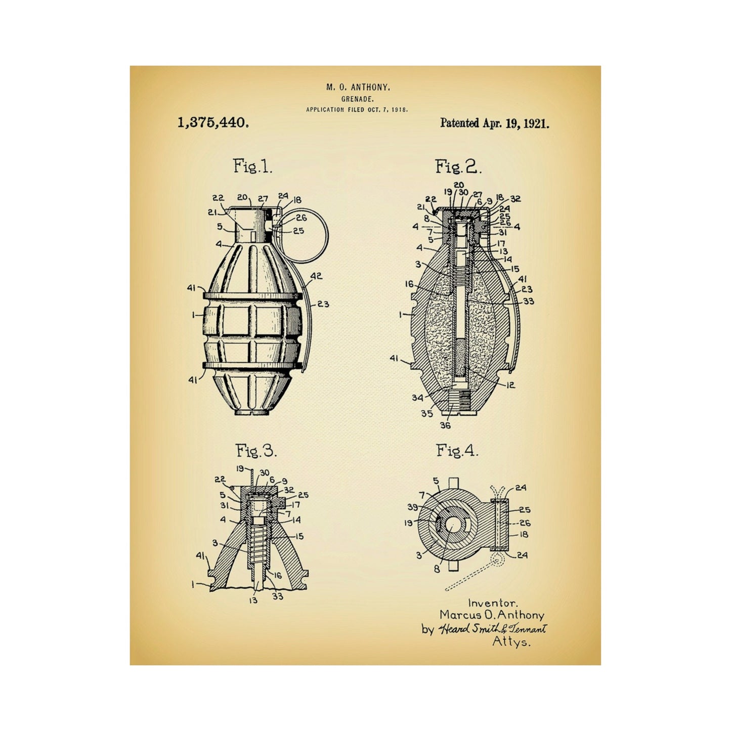 1921 Hand Grenade Patent