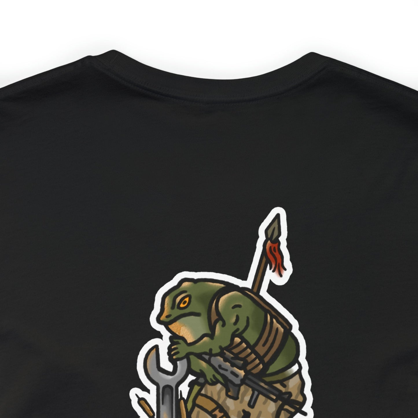 Mechanic Frog With Wrench and M4 - Back Print - Short Sleeve Tee