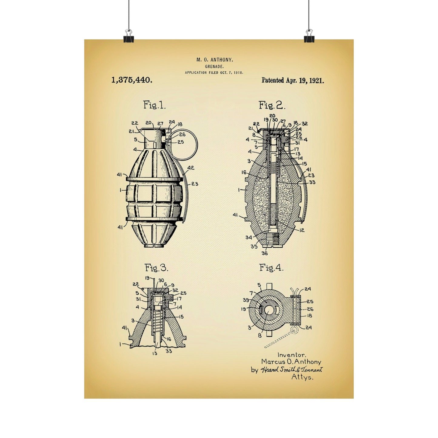 1921 Hand Grenade Patent