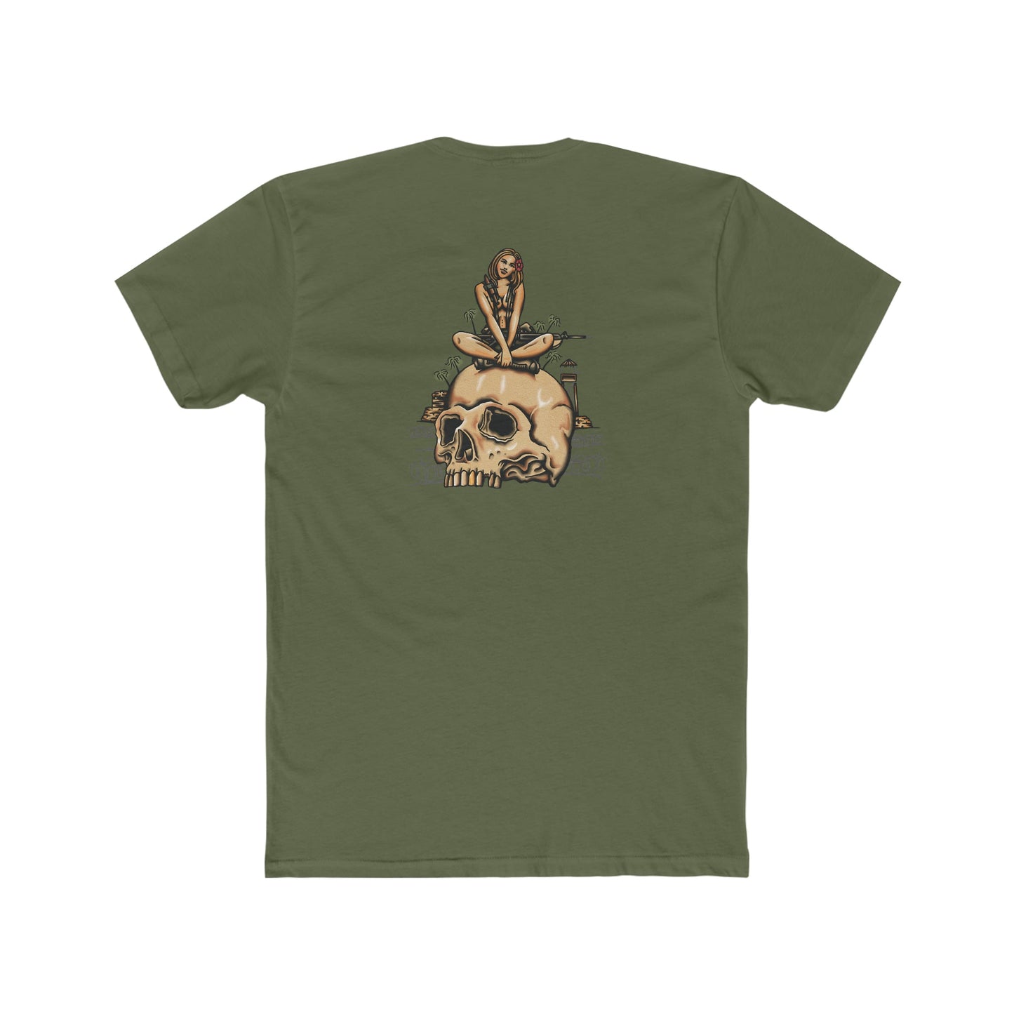 Infantry Vietnam Pin-Up On Skull - Crew Tee