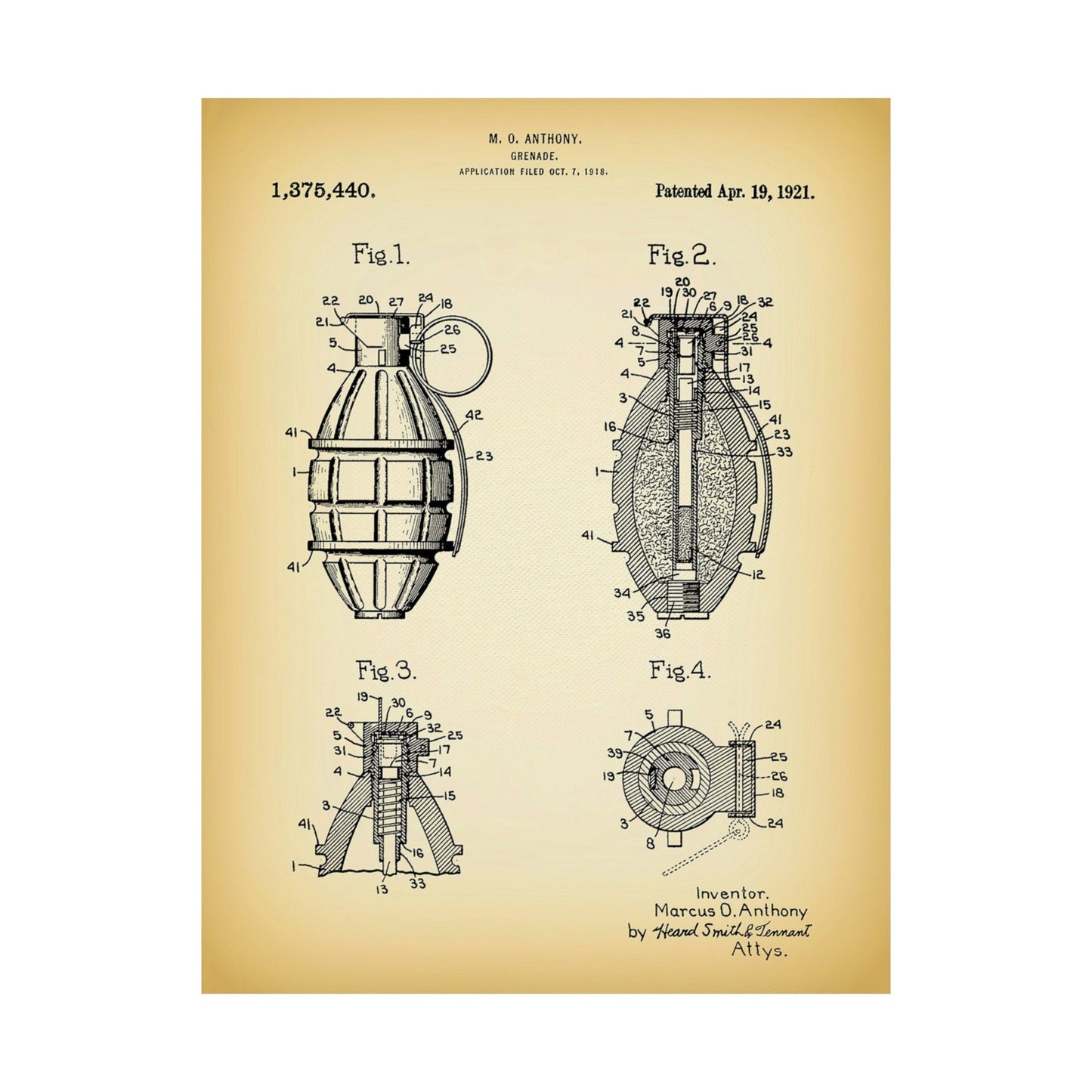 1921 Hand Grenade Patent