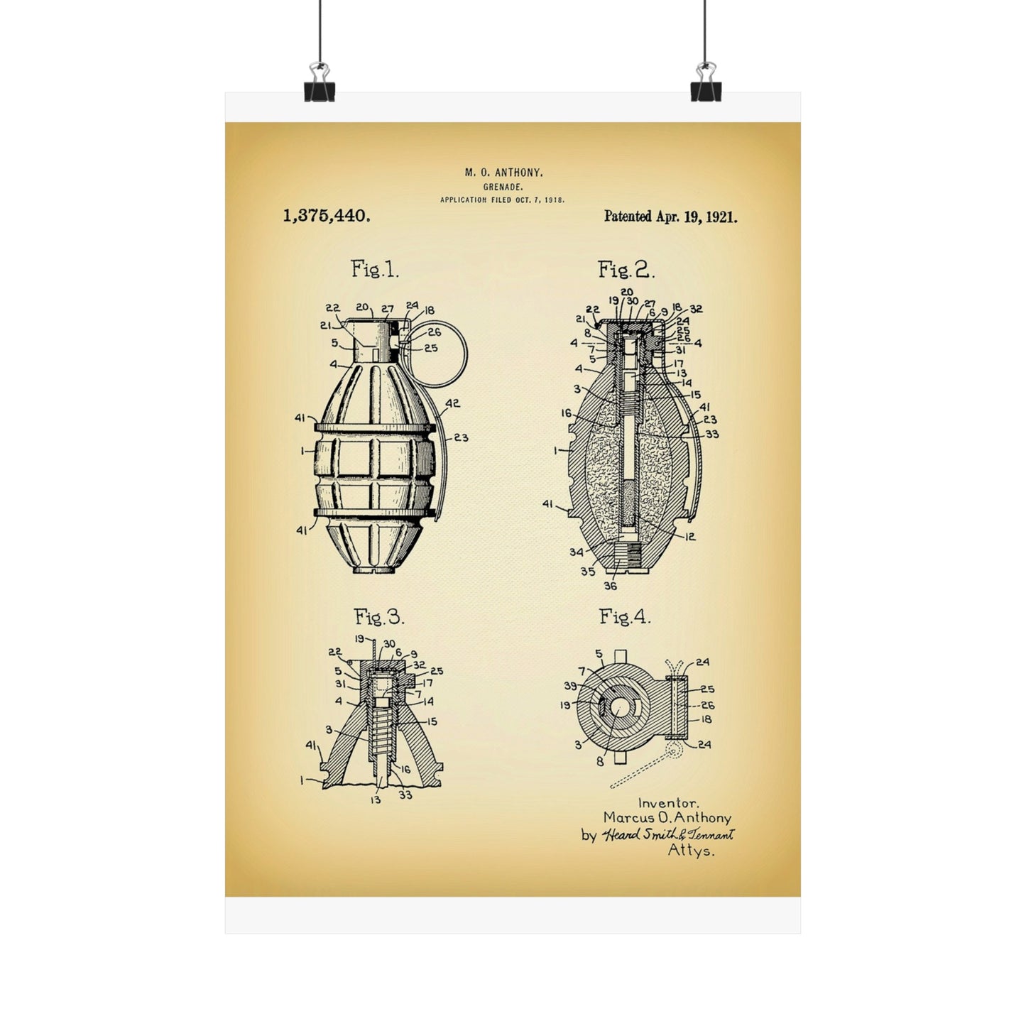 1921 Hand Grenade Patent