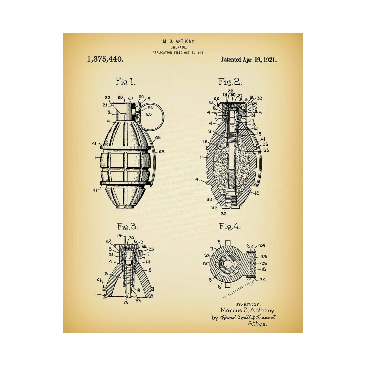 1921 Hand Grenade Patent