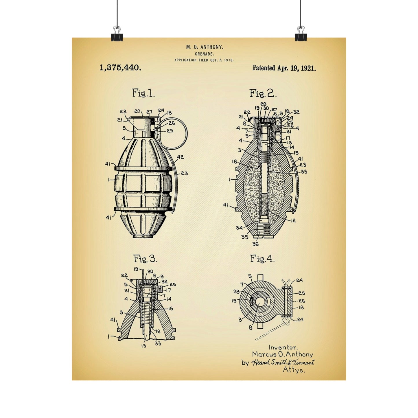 1921 Hand Grenade Patent