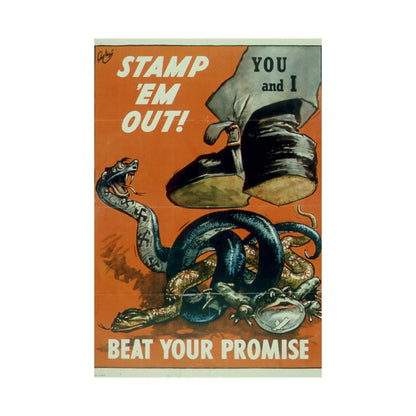 Anti AXIS Powers - 'Stamp 'Em Out! Beat Your Promise' WW2 Recruiting Poster