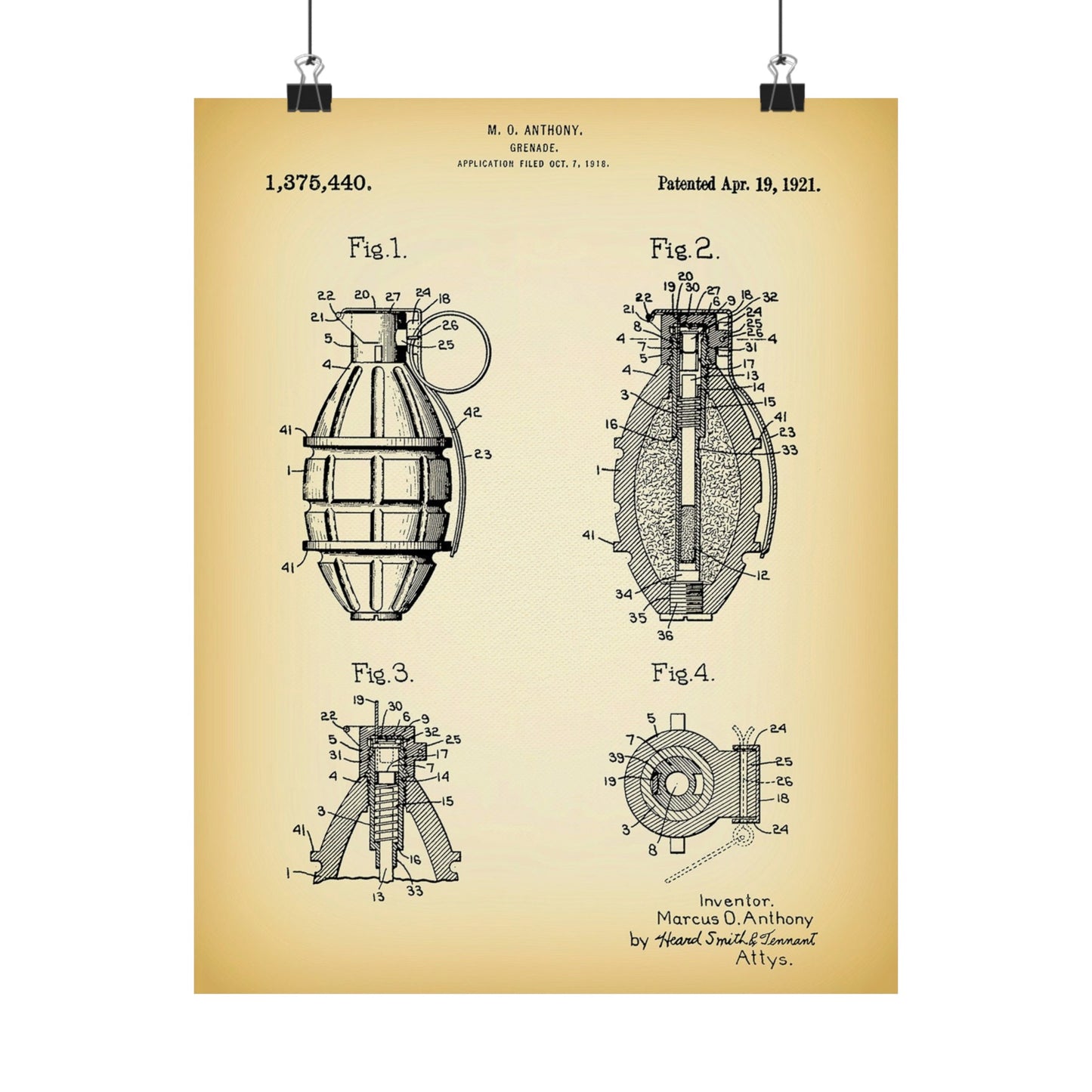 1921 Hand Grenade Patent