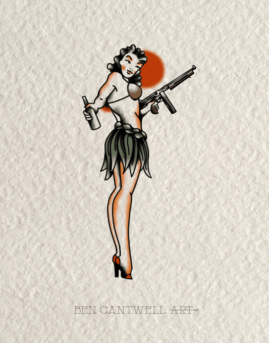 WW2 Pin-Up Girl - M1 Thompson Submachine Gun