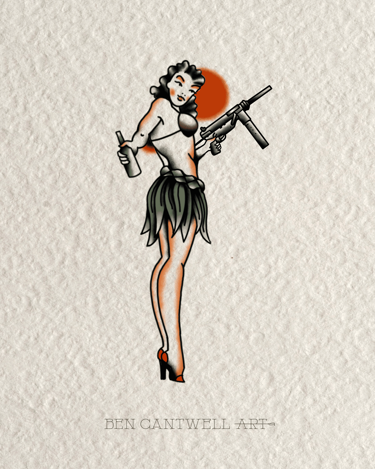 WW2 Pin-Up Girl - M3 Grease Gun (Sub-Machine Gun)