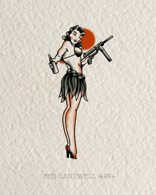 WW2 Pin-Up Girl - M3 Grease Gun (Sub-Machine Gun)