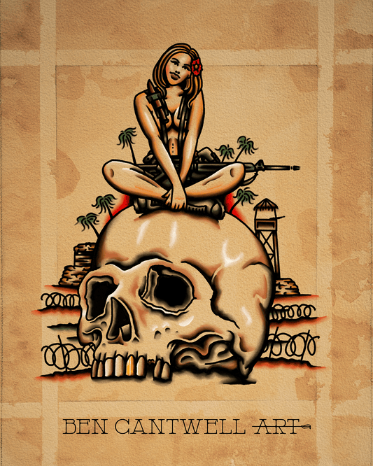 Vietnam Pin up on Skull