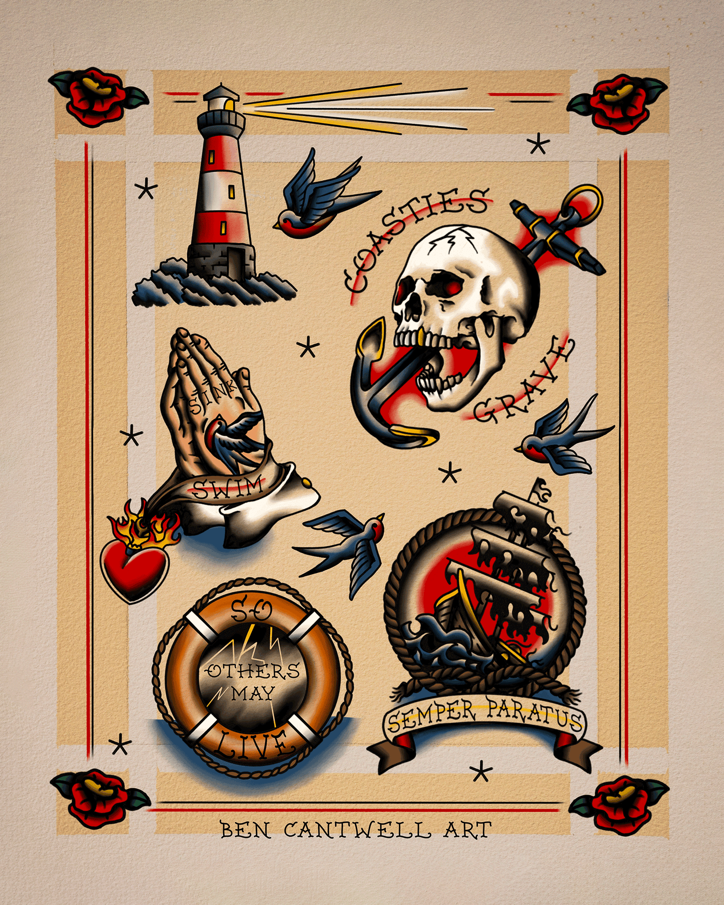 BCA Coast Guard tattoo Flash Sheet
