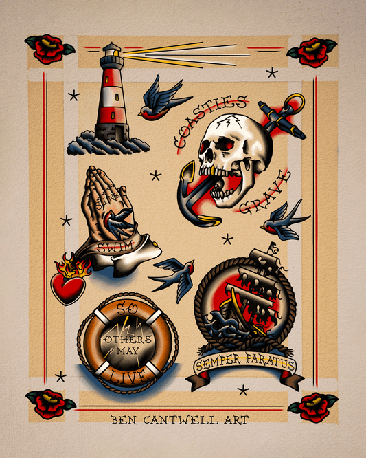 BCA Coast Guard tattoo Flash Sheet