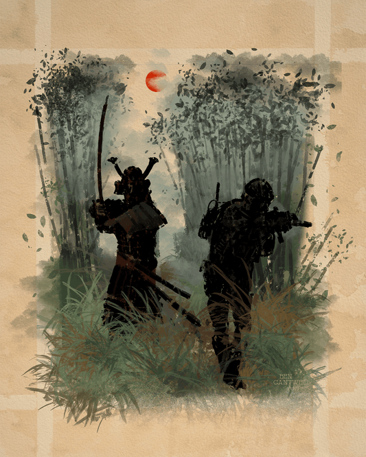 Ancient and Modern Warrior – Japanese Samurai in Bamboo Forest