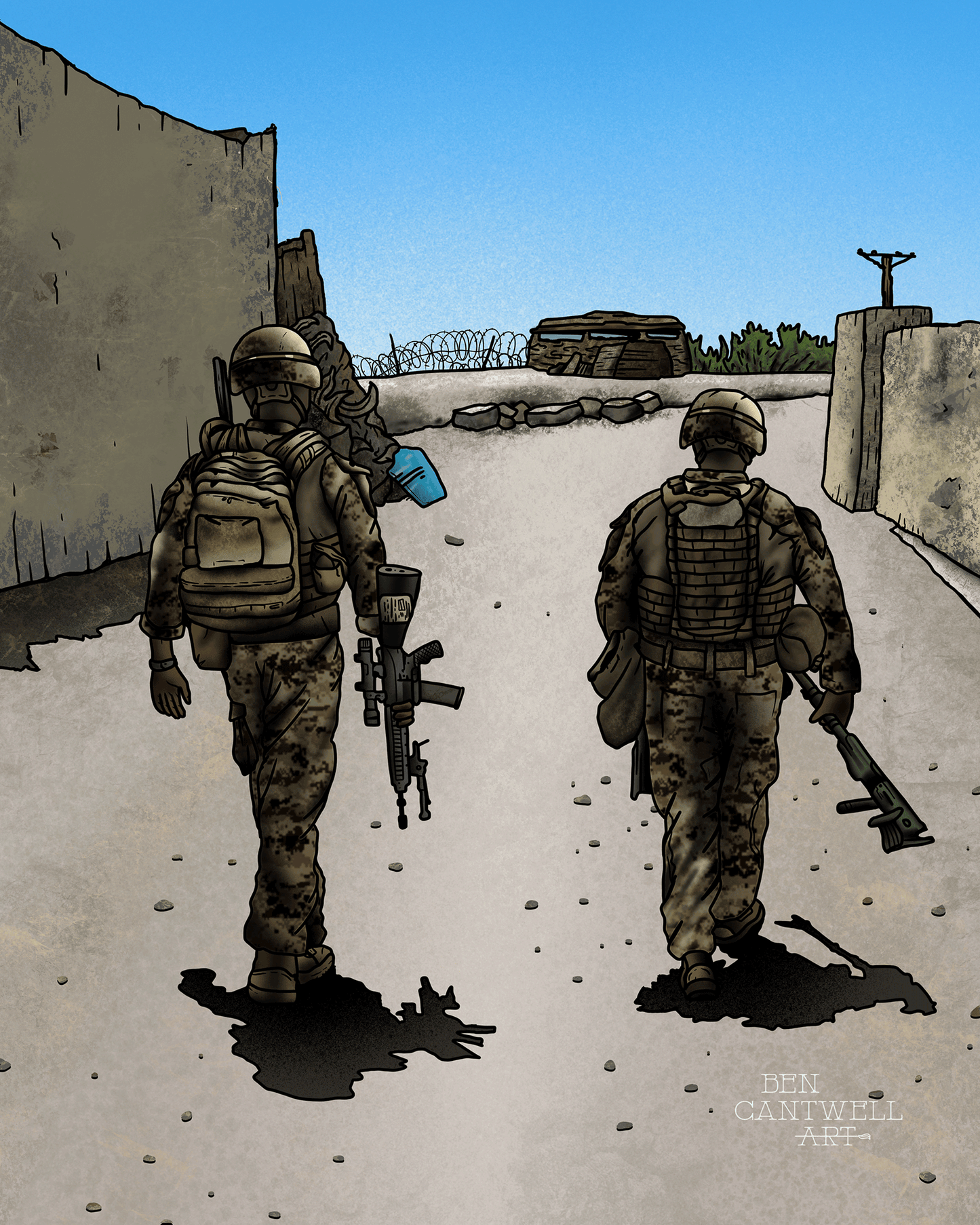 2 Marines Walking Down the Street