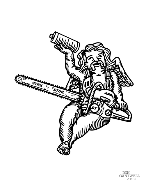 Wildland Firefighter Cherub With Chainsaw