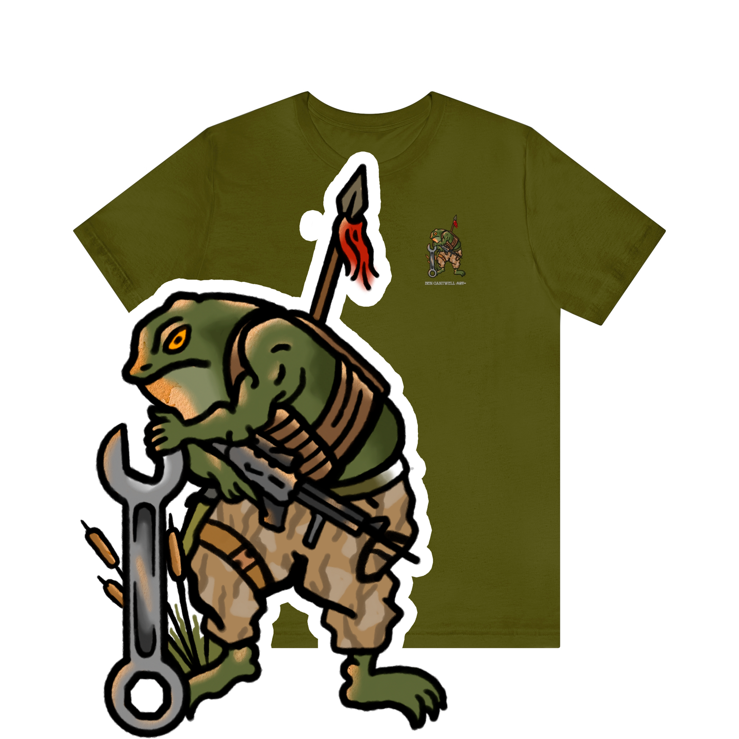 Mechanic Frog With Wrench and M4 - Front Print - Black Text