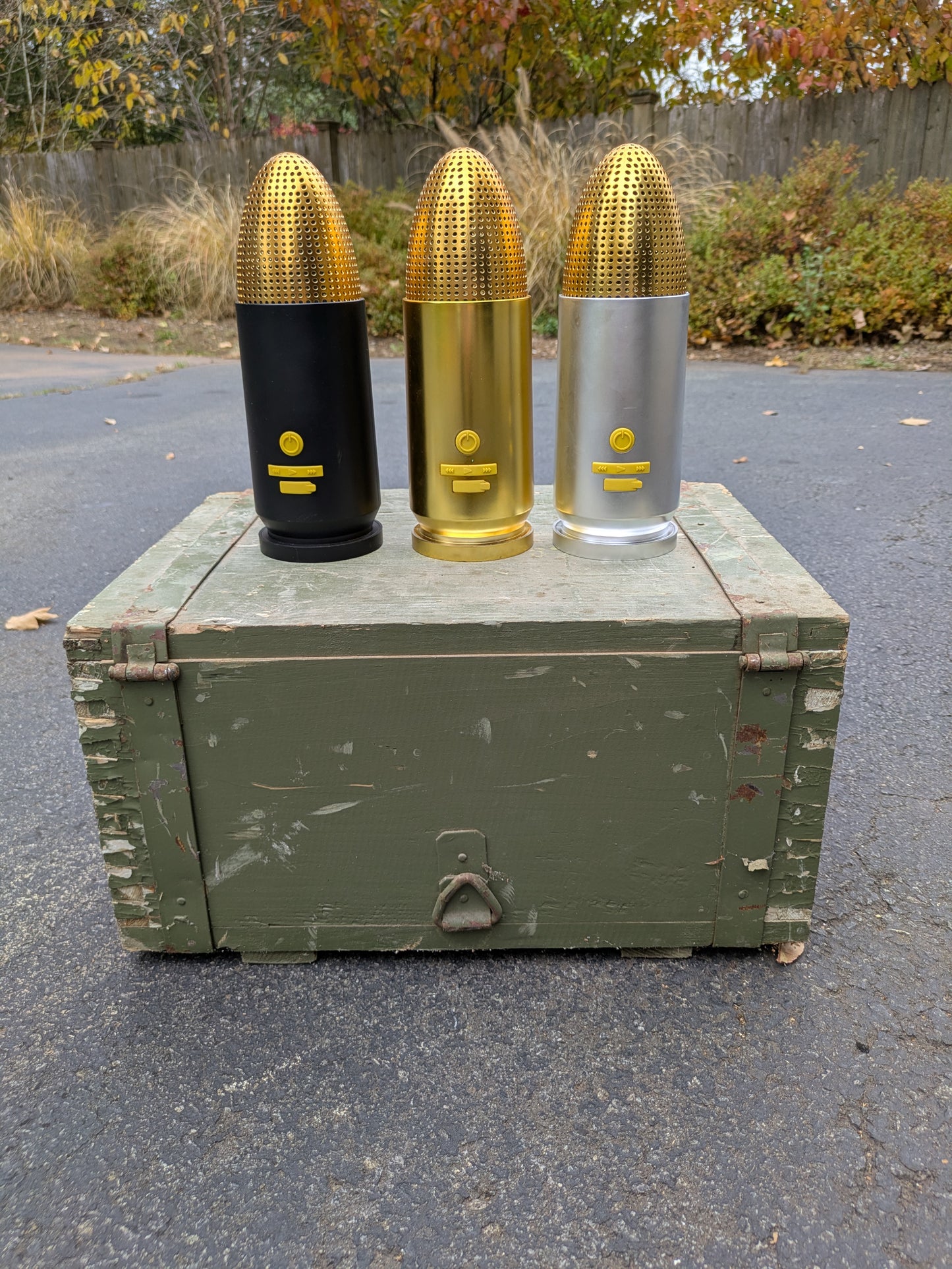 Black, Brass & Silver Bullet speakers
