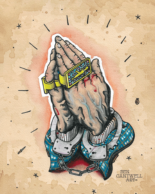 Praying cuffed hands